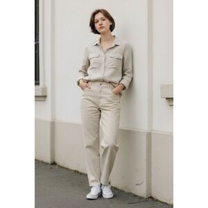 CAMIXA Linen Button Down Shirt Long Sleeve Casual Top XS Beige